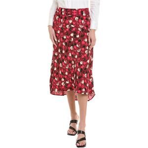 Cabi Corsage Floral Midi Skirt Wine Blossom Red High Low Feminine Flowy Size 4